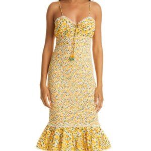 NWT FARM Rio Smocked Midi Floral Sundress Size L Yellow